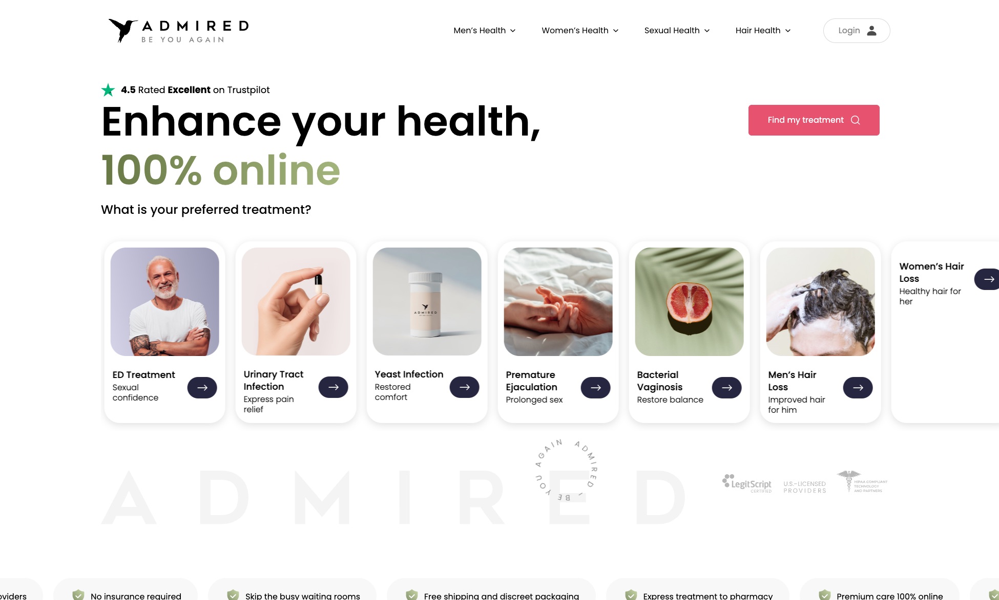 Screenshot of the Admired website