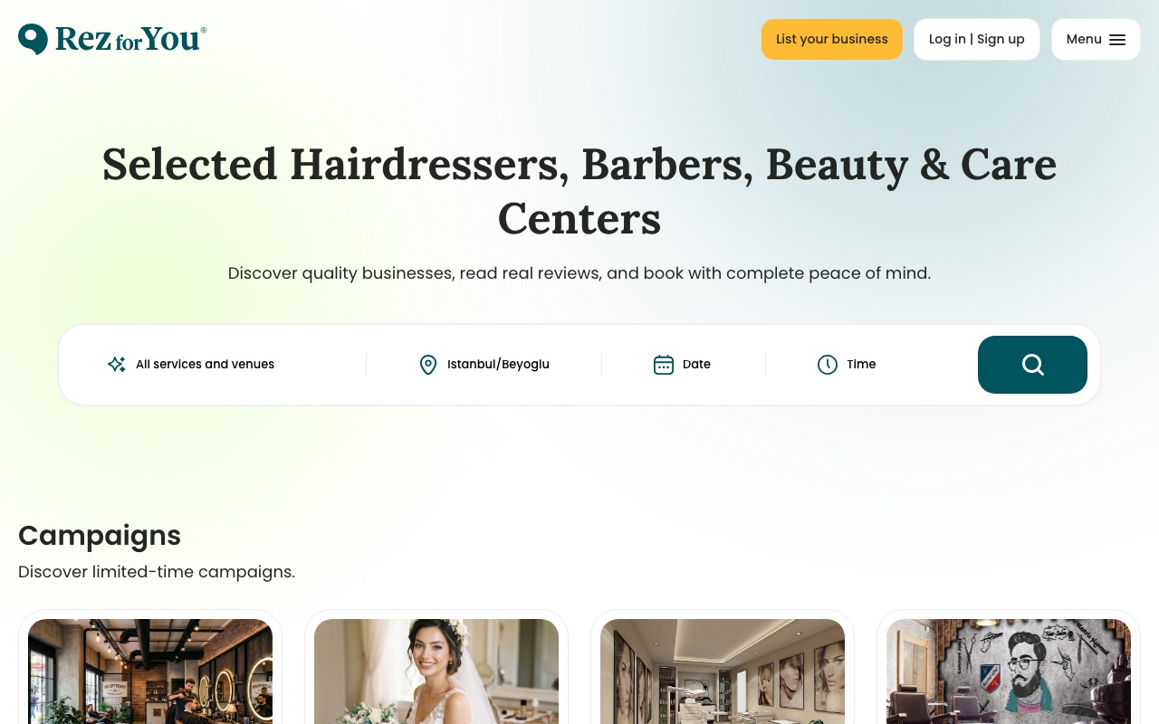 Screenshot of the Rezforyou website
